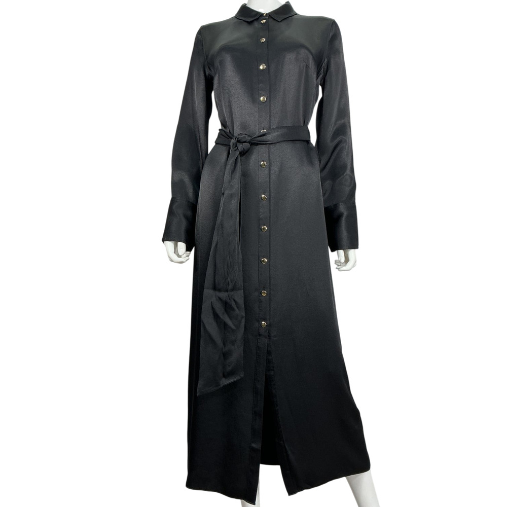 J.Crew Lustrous Black Luster Crepe Shirtdress Size 4 - Picture 2 of 4